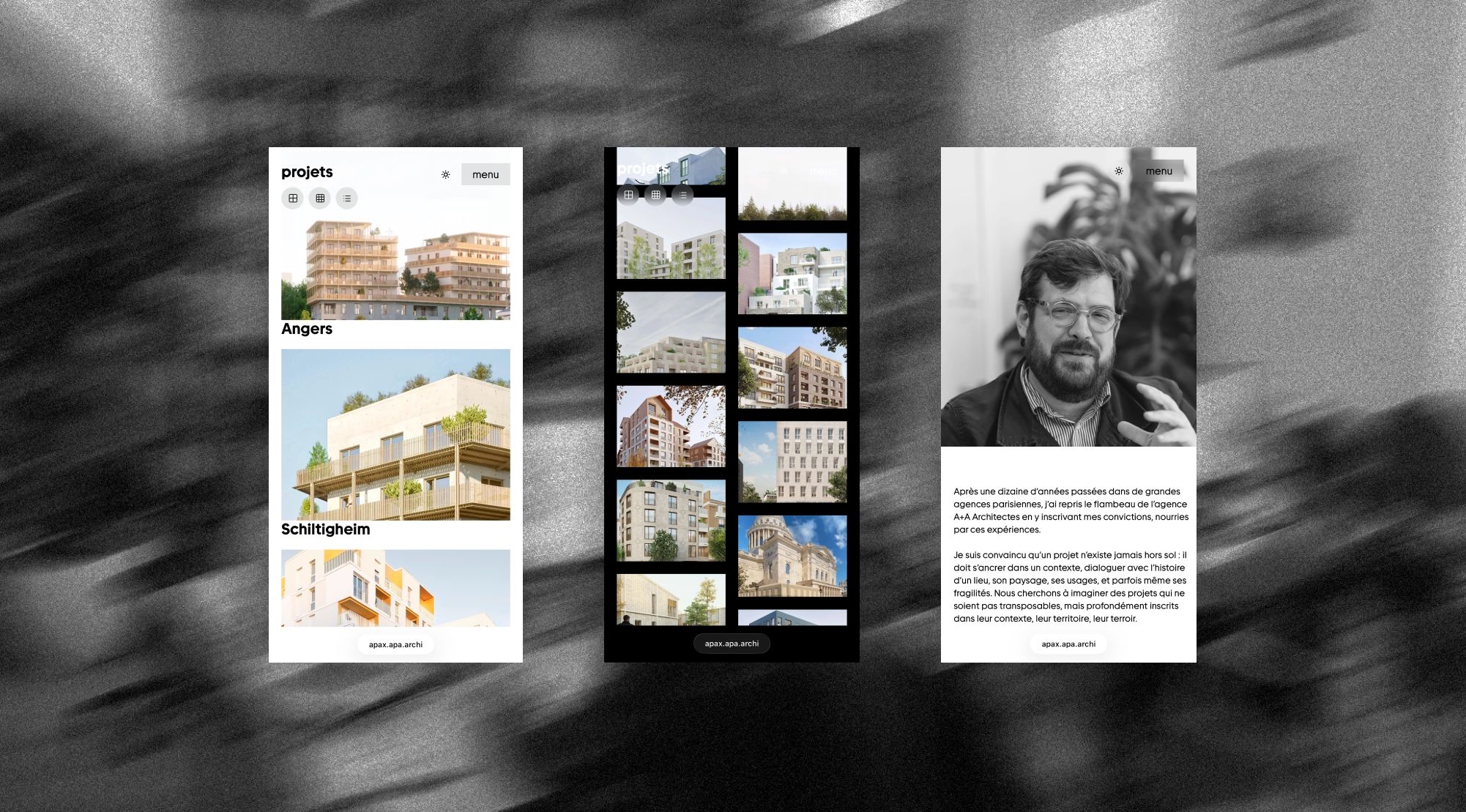 3 visuels représentants les pages en version mobile
