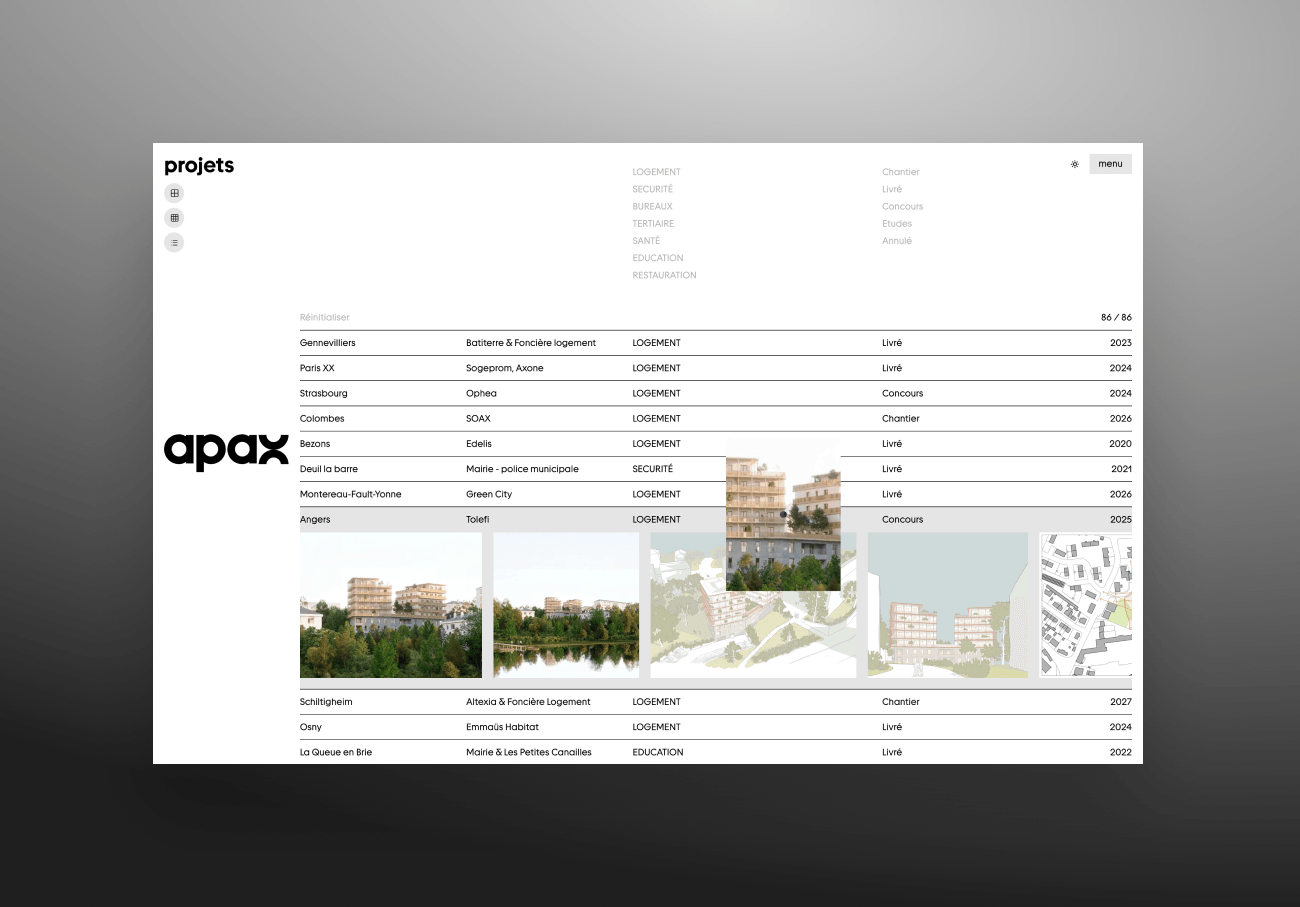 Image représentant la liste statique de Apax en desktop
